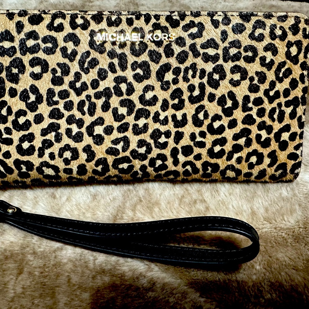 Michael Kors Continental Large Leopard Calf Hair Wallet